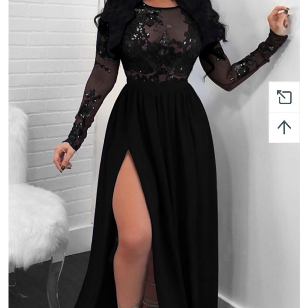 Black Sequin Sheer Dress